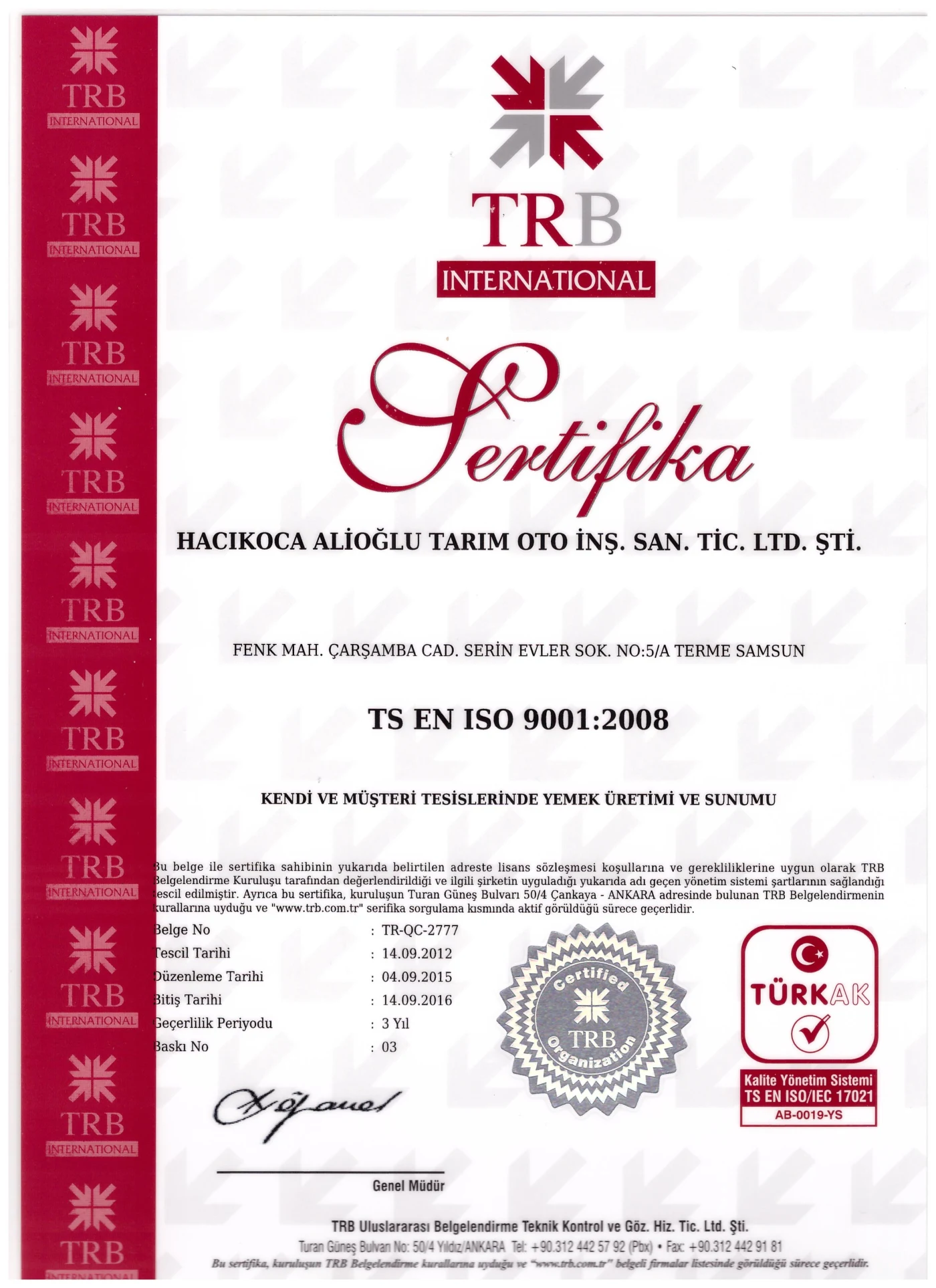TS EN ISO 9001:2008 Belgesi